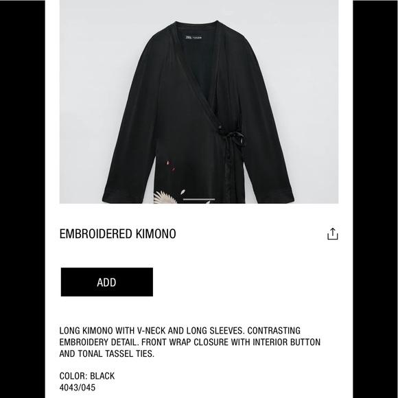 ZARA Embroidered Satin Effect Kimono Robe sz Small - Picture 11 of 15